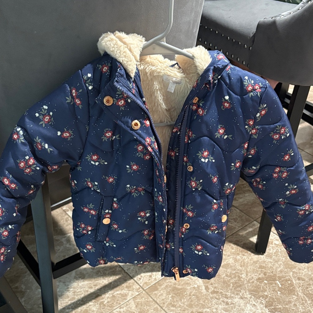 Tahari floral  Navy Kids Jacket with Faux Fur Lining